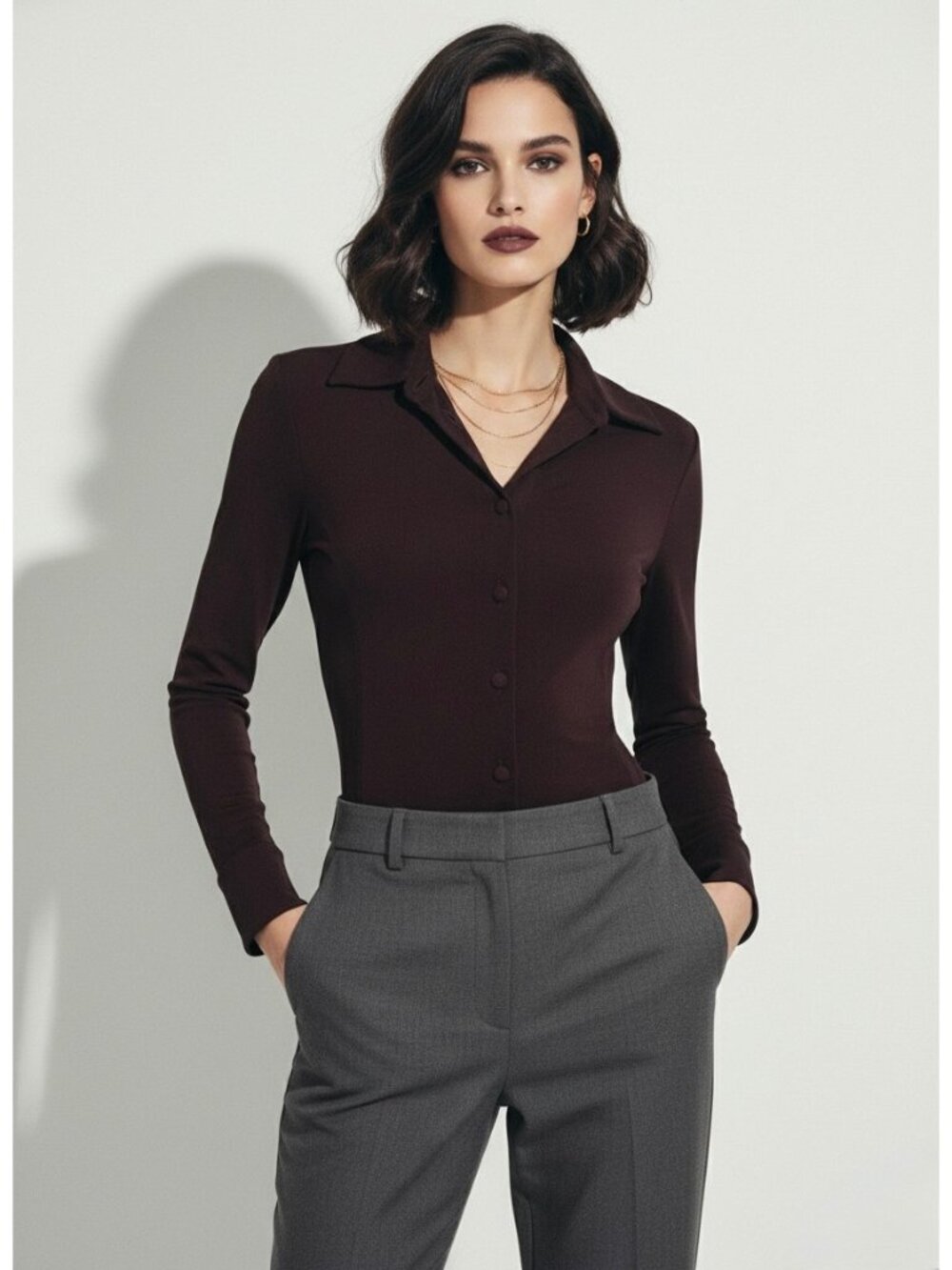 VTG Armani Oxblood Button-Up Top 10 | Office Siren Femme Fatale Quiet Luxury Y2K